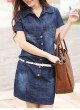  Denim Dress with Belted 